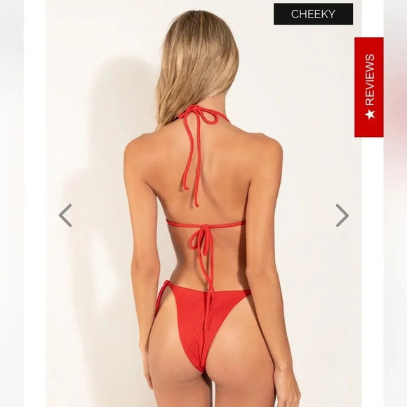 NWT OneOne Swimwear Bikini SET Ariel Red Ribbed Triangle Padded Small NEW - Picture 3 of 4